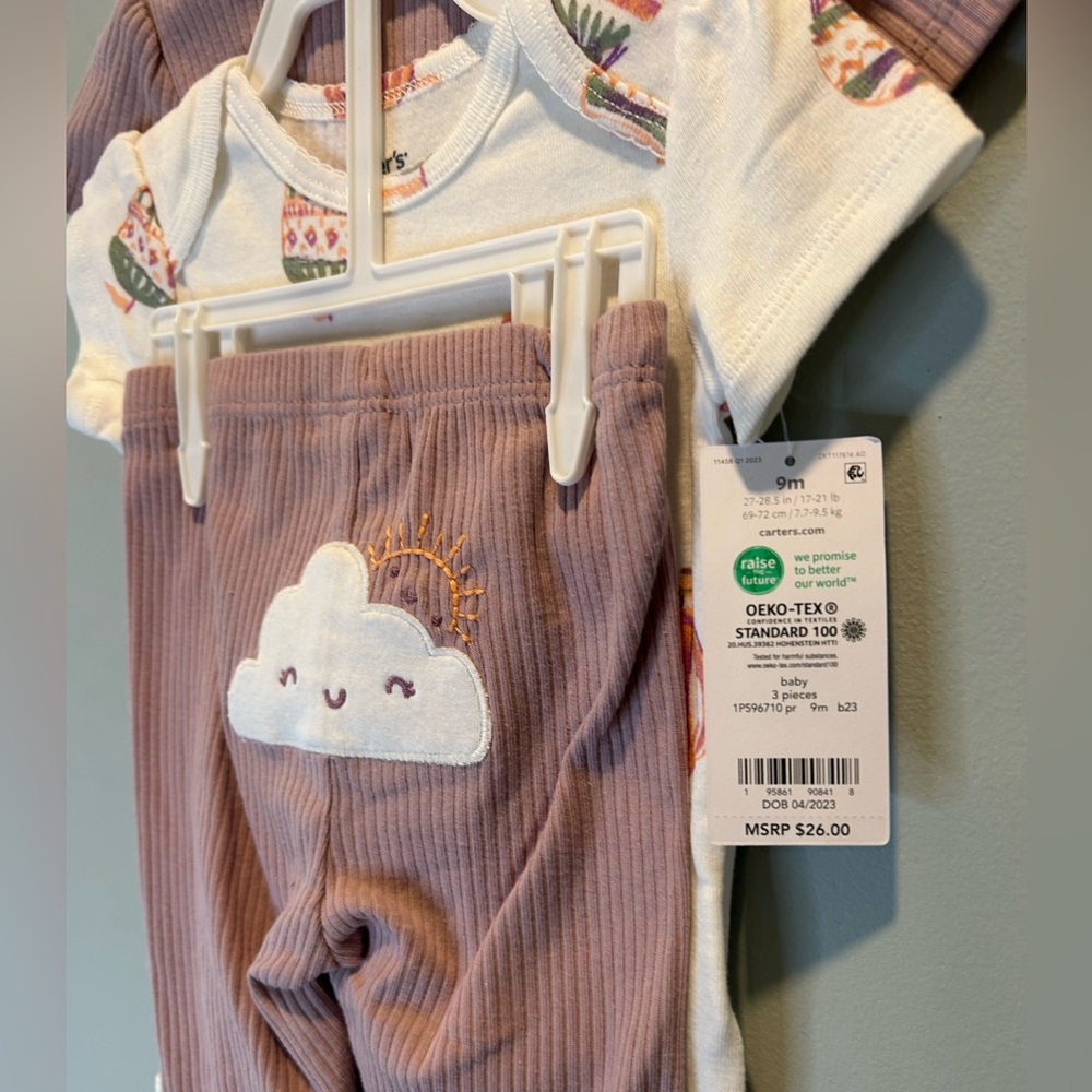 Carter’s Baby Girl Hot Air Balloon Bodysuit 3 Piece Set NWT - Picture 7 of 9